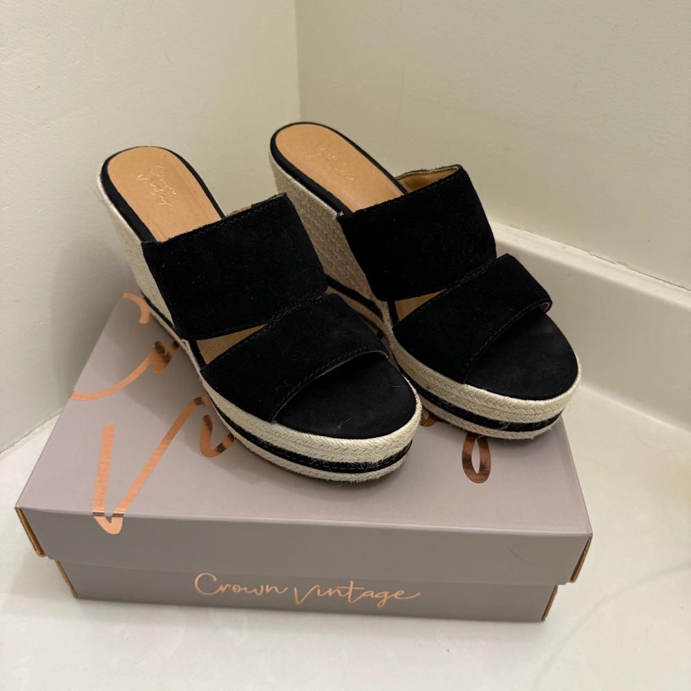 Crown Vintage Suede Platform Mules in Black